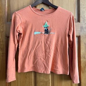 👑 2/$20 👑 Gap Cat on Broom Orange Long Sleeve Shirt Size XL